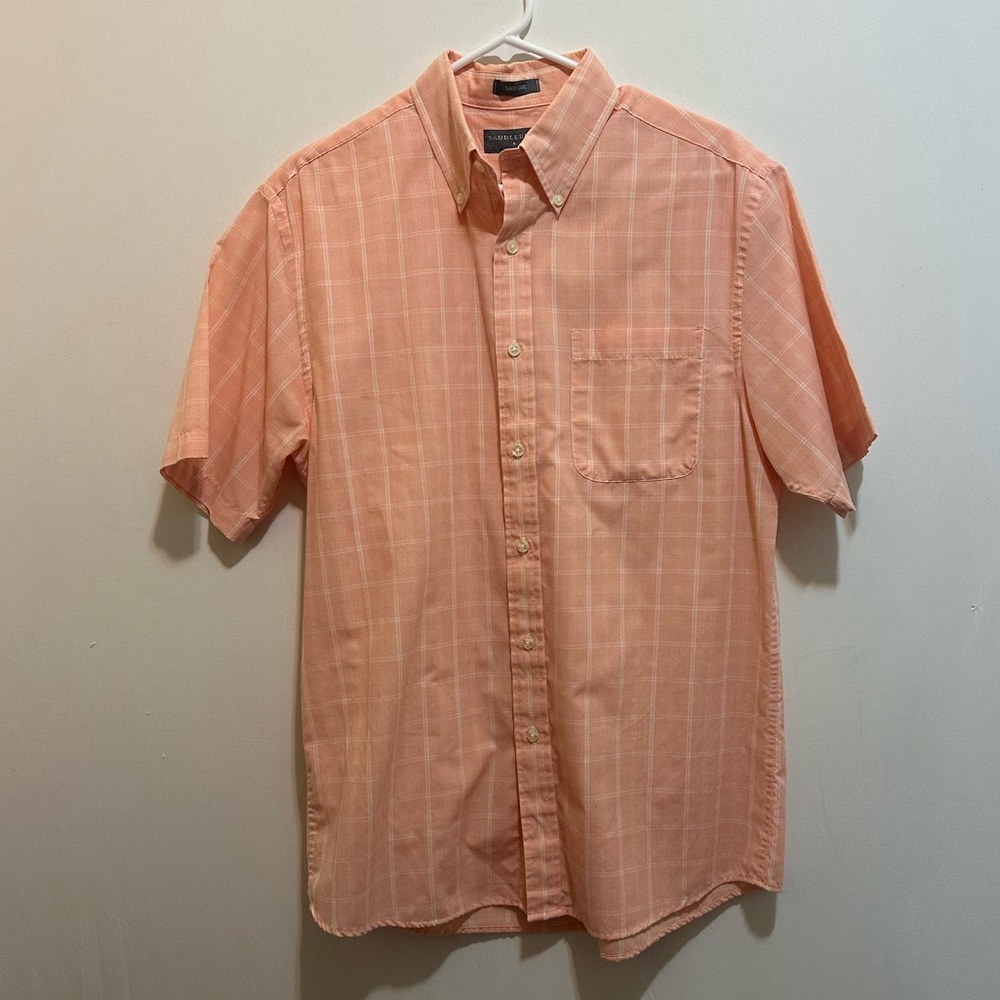 Saddlebred Peach Short Sleeve Casual Button Down Shirt Size M